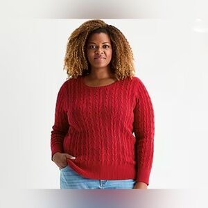 NWOT 4X St Johns Bay Crew Neck Long Sleeve Cable Knit Pullover Sweater